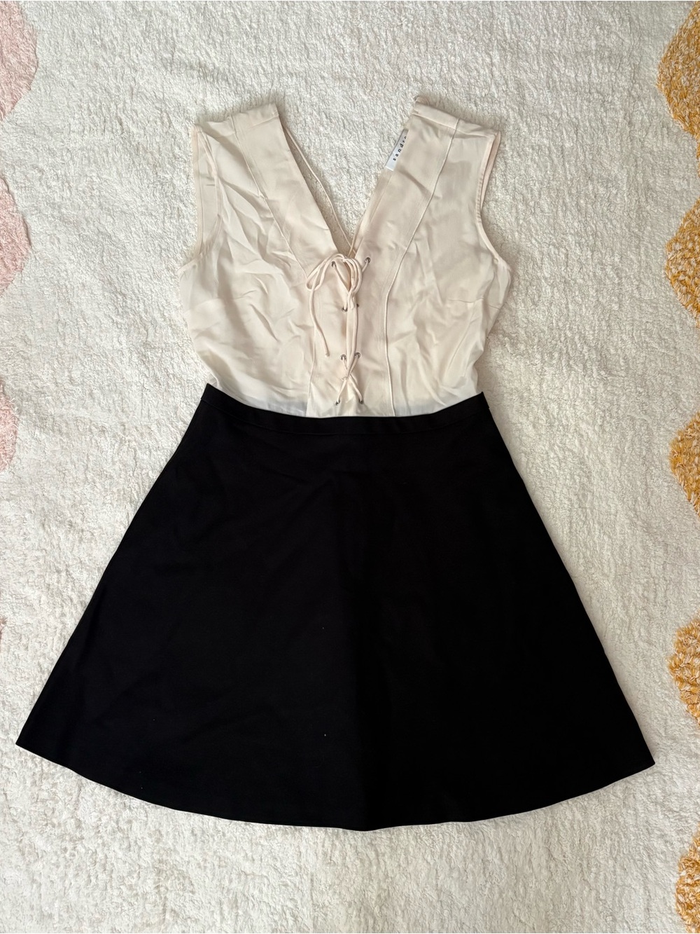 SANDRO PARIS Cream Black Silk Cotton A-Line Sleeveless Lace Dress 3/US 8 M/L